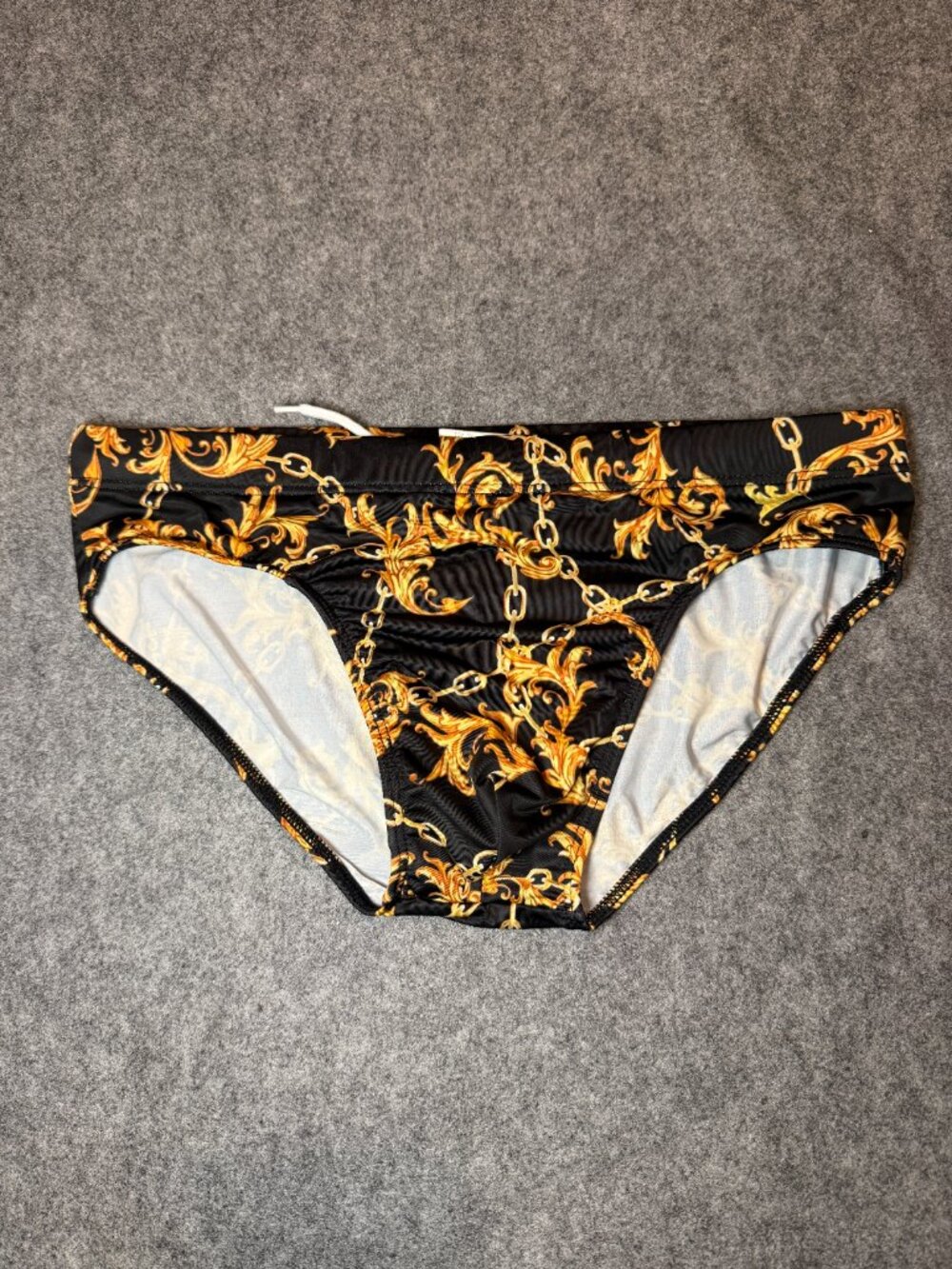 OBEACHSPORT Black Gold Baroque Chain Men’s Swim Brief XL